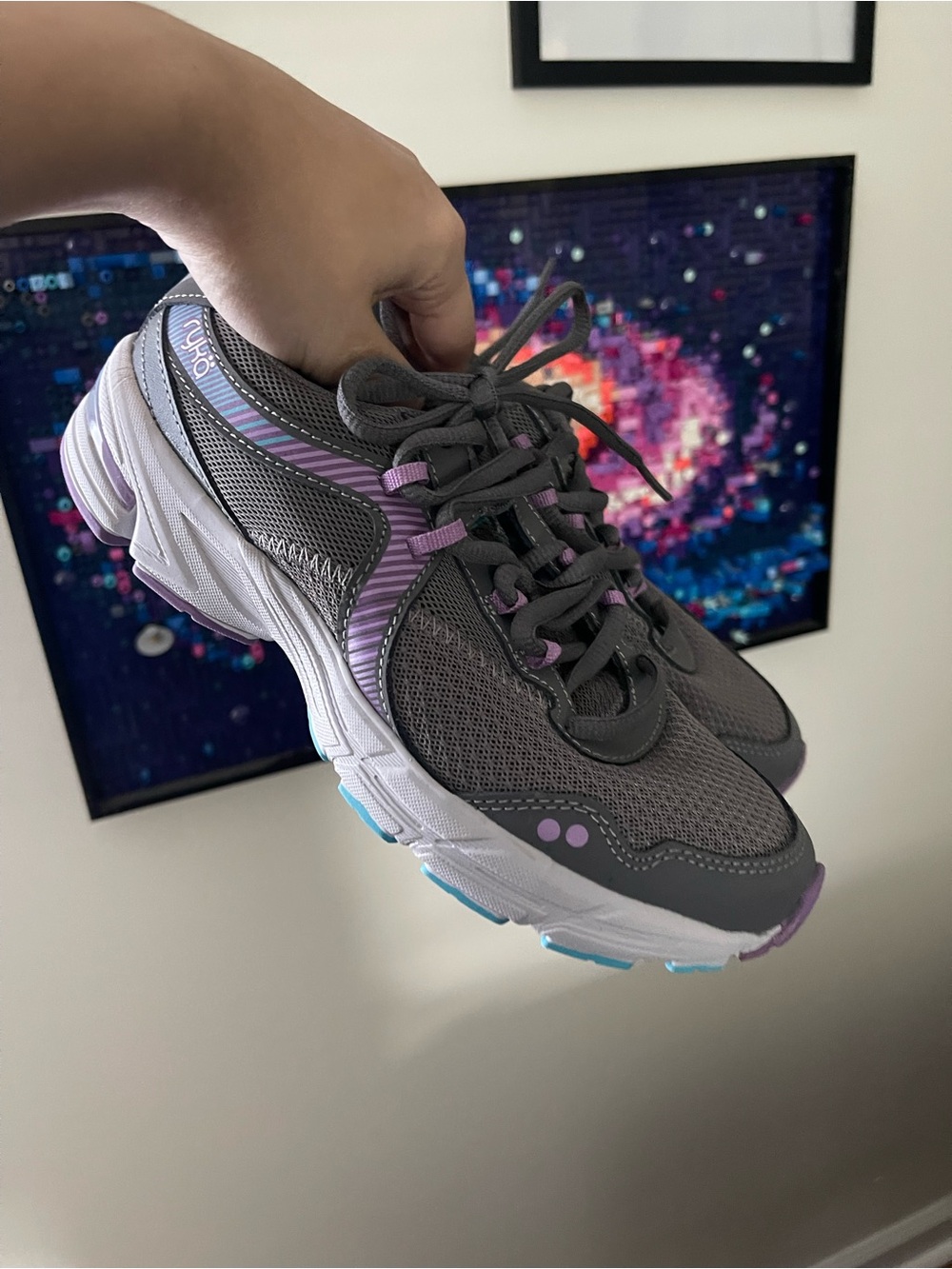 Ryka Women's Gray Athletic Sneakers with Lavender Accents